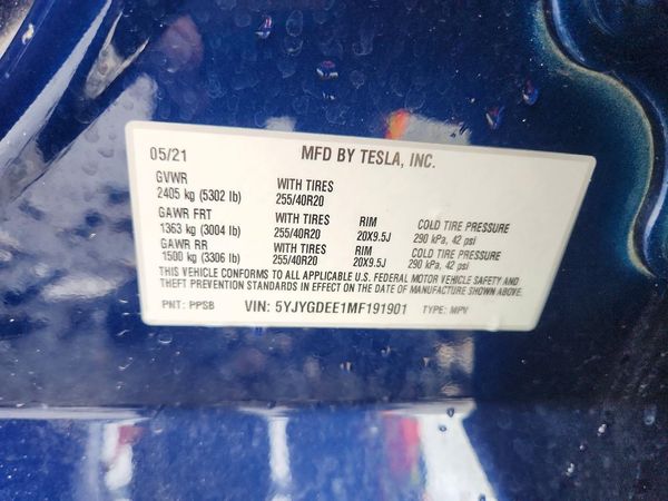 2021 TESLA MODEL Y — VINS