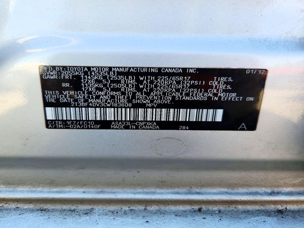 2012 TOYOTA RAV4 Standard — VINS