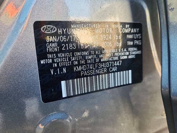 2017 HYUNDAI ELANTRA SE Base — VINS