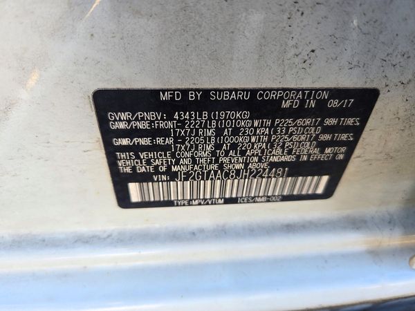 2018 SUBARU CROSSTREK Base — VINS