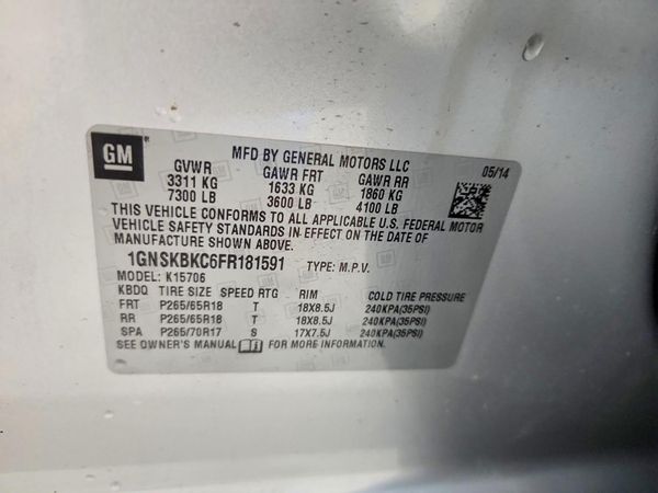 2015 CHEVROLET TAHOE LT — VINS