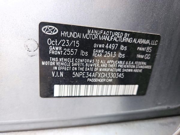 2016 HYUNDAI SONATA — VINS