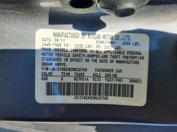 2012 INFINITI G37 — VINS