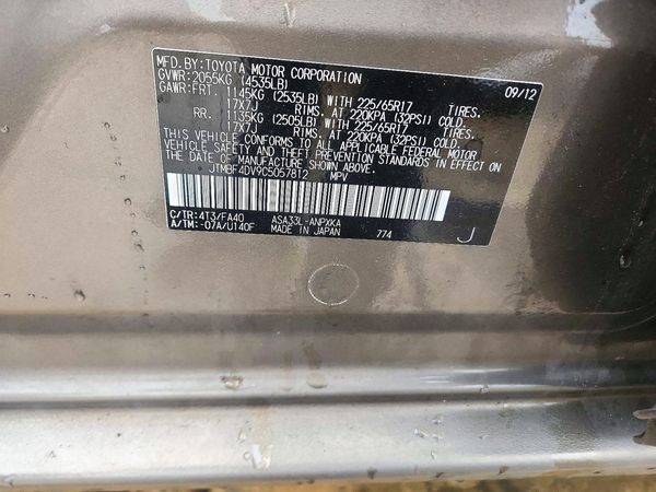 2012 TOYOTA RAV4 Standard — VINS
