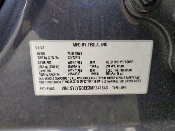 2021 TESLA MODEL Y — VINS