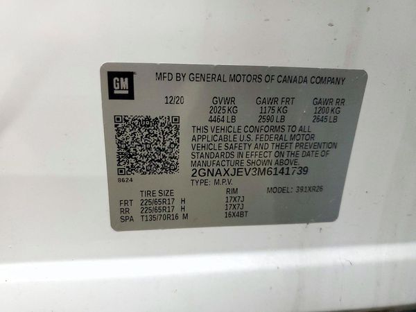 2021 CHEVROLET EQUINOX LT (2FL) — VINS