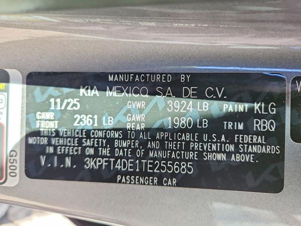 2026 KIA K4 LX, LXS — VINS