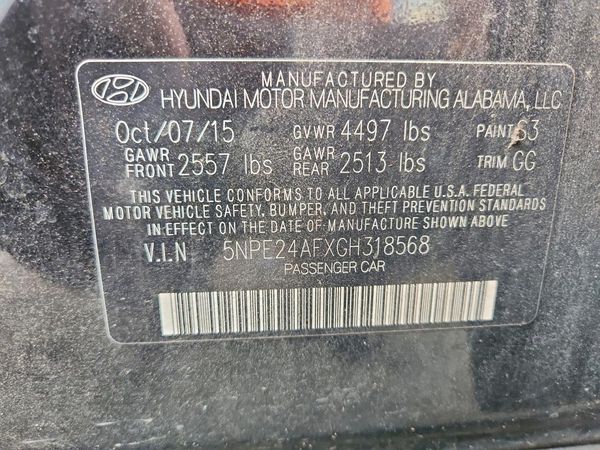 2016 HYUNDAI SONATA — VINS