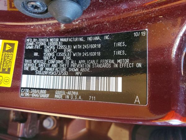2019 TOYOTA HIGHLANDER SE/XLE — VINS