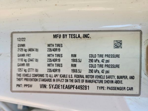 2023 TESLA MODEL 3 — VINS