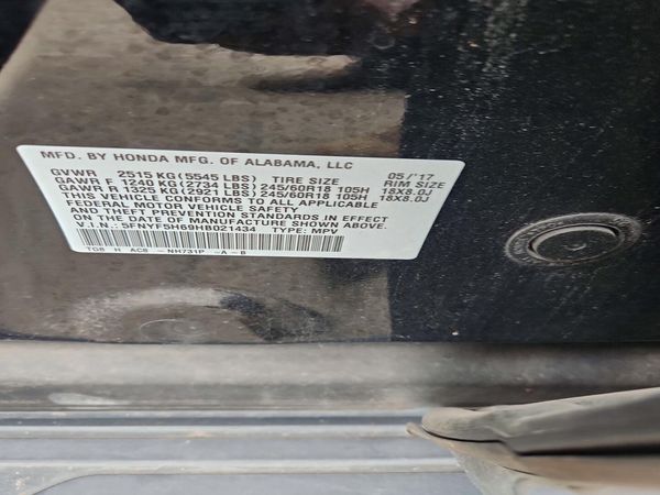 2017 HONDA PILOT EXL SENSING — VINS