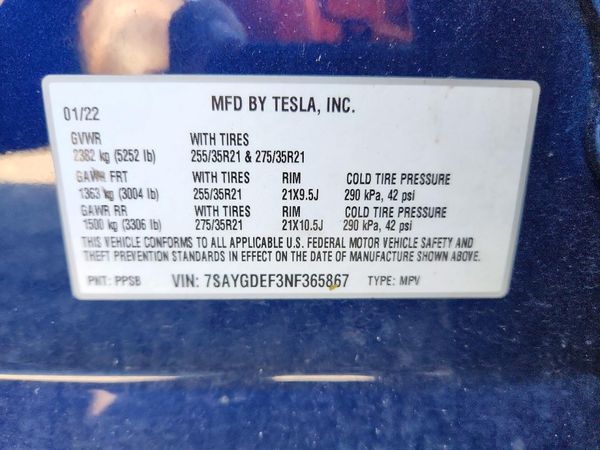 2022 TESLA MODEL Y — VINS