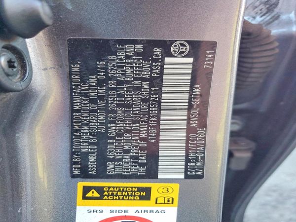 2016 TOYOTA CAMRY — VINS
