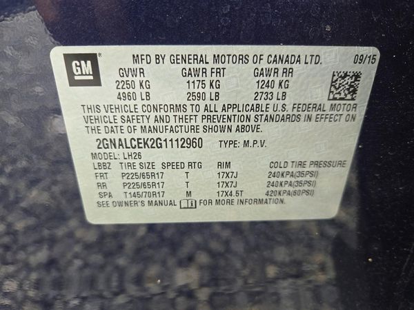 2016 CHEVROLET EQUINOX LT — VINS