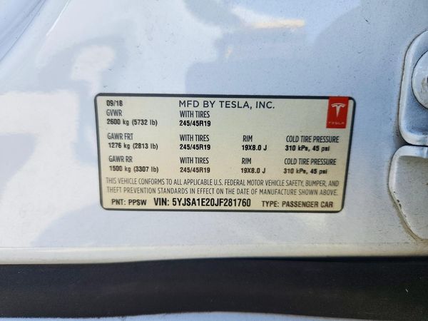 2018 TESLA MODEL S — VINS