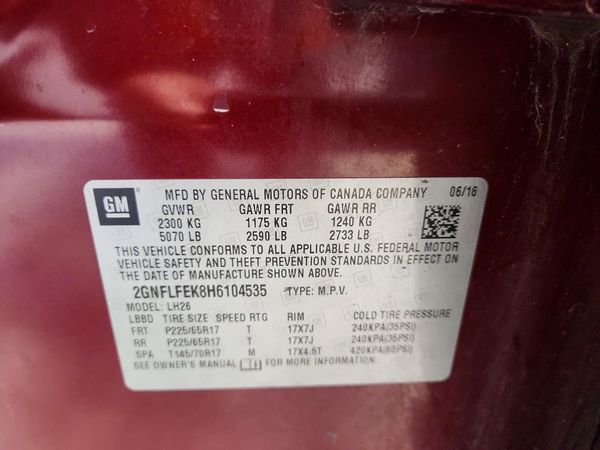 2017 CHEVROLET EQUINOX LT / FL — VINS
