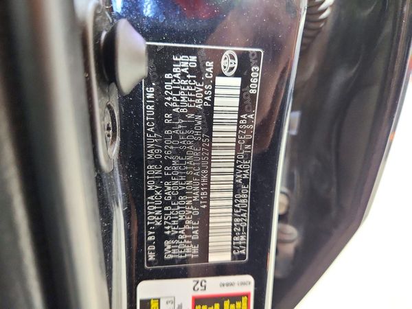 2018 TOYOTA CAMRY L/LE/SE/XLE — VINS