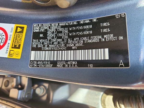 2016 TOYOTA HIGHLANDER Base/Hybrid — VINS