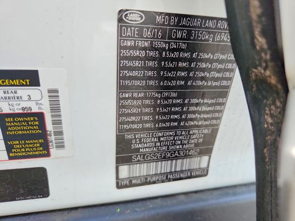 2016 LAND ROVER RANGEROVER — VINS