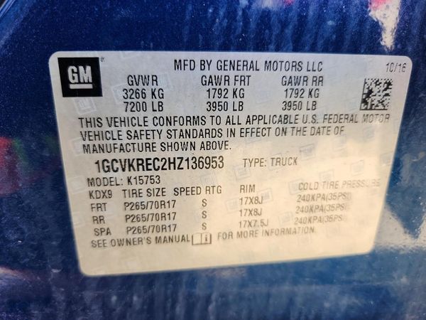 2017 CHEVROLET SILVERADO LT — VINS