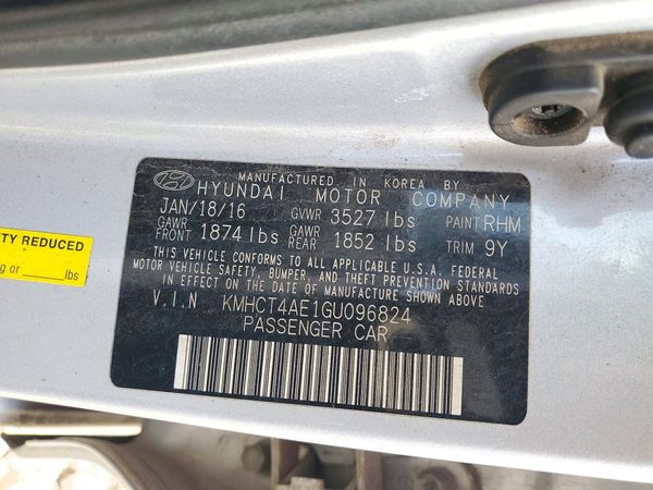2016 HYUNDAI ACCENT GS / GLS — VINS