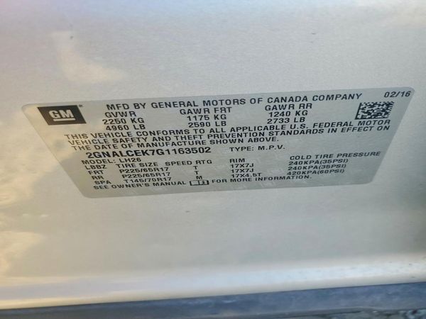 2016 CHEVROLET EQUINOX LT — VINS