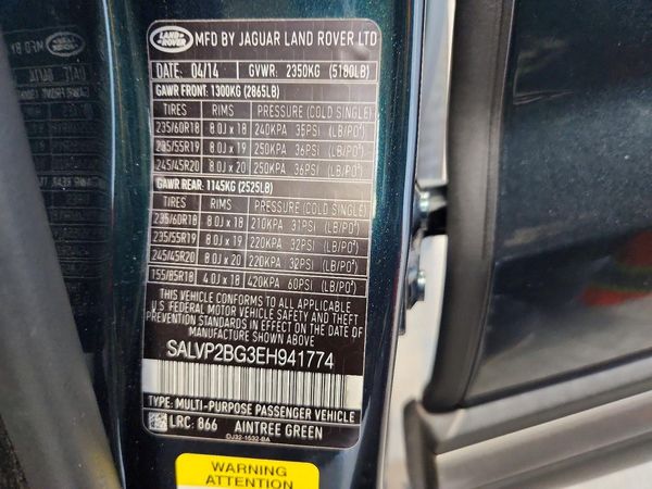 2014 LAND ROVER RANGEROVER Pure Plus — VINS