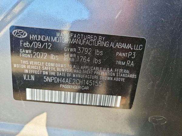 2012 HYUNDAI ELANTRA GLS(Middle grade) — VINS
