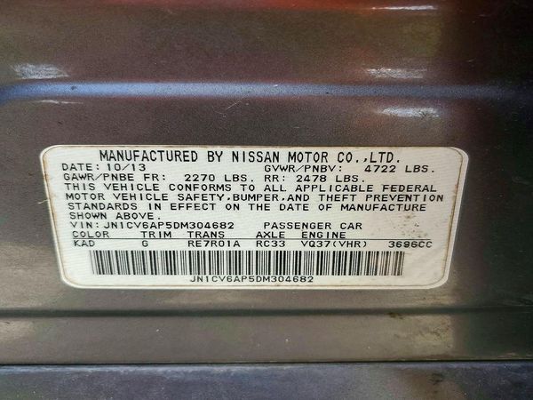 2013 INFINITI G37 — VINS