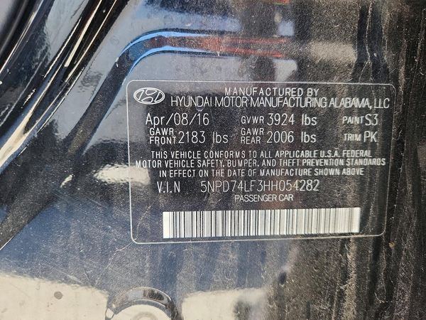 2017 HYUNDAI ELANTRA SE Base — VINS