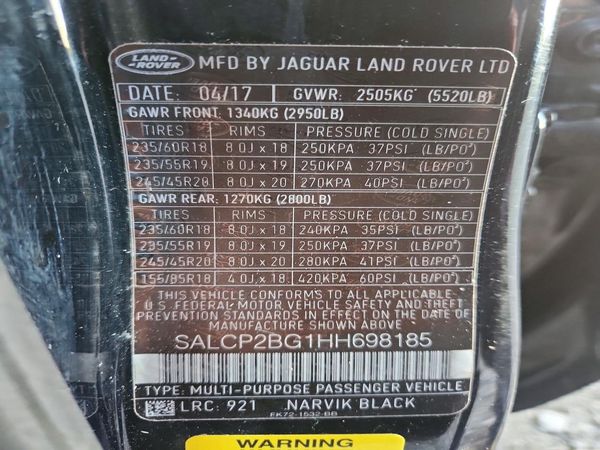2017 LAND ROVER DISCOVERY SPORT SE — VINS