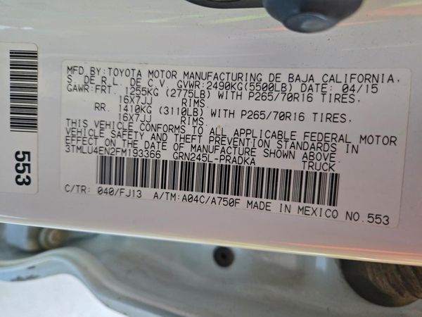 2015 TOYOTA TACOMA Delux Grade — VINS