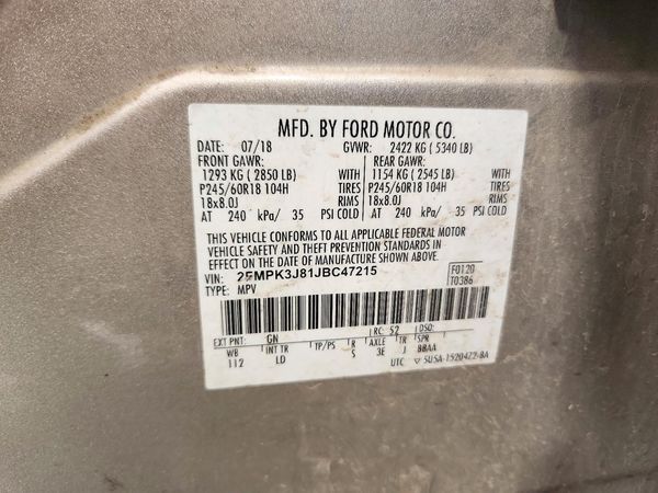 2018 FORD EDGE SEL — VINS