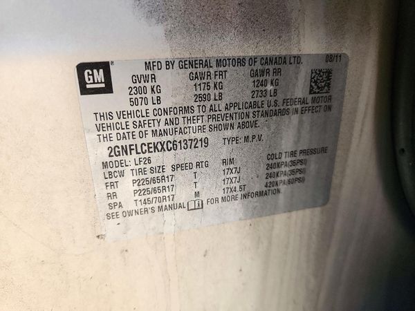 2012 CHEVROLET EQUINOX LS — VINS