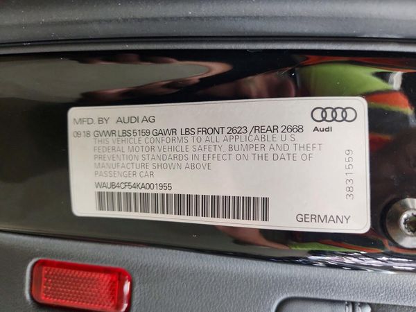 2019 AUDI S5 quattro Premium Plus — VINS
