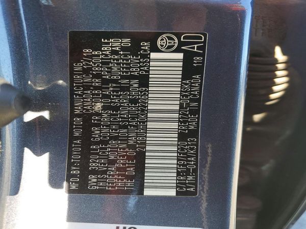 2019 TOYOTA COROLLA L/LE/SE/XLE/XSE — VINS