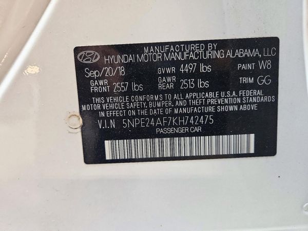 2019 HYUNDAI SONATA Eco Turbo, SE — VINS