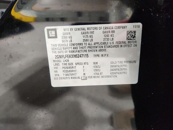 2017 CHEVROLET EQUINOX LT / FL — VINS