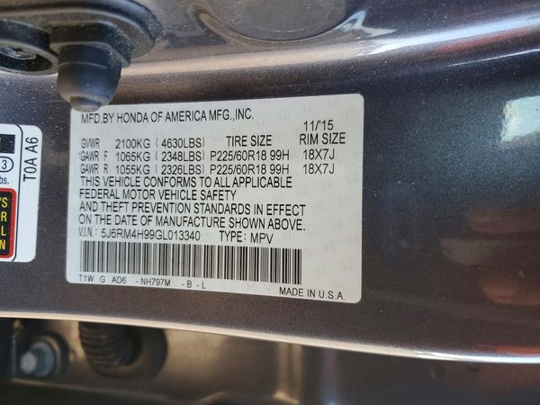 2016 HONDA CRV Touring — VINS