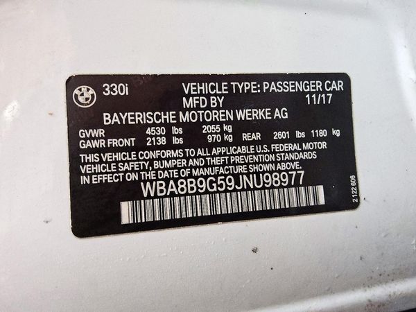 2018 BMW 330 SA — VINS