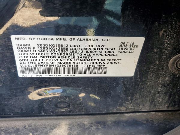 2018 HONDA PILOT LX — VINS