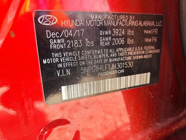2018 HYUNDAI ELANTRA — VINS