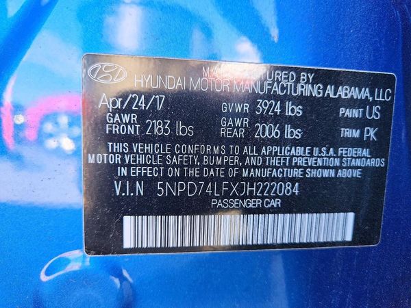 2018 HYUNDAI ELANTRA SE — VINS