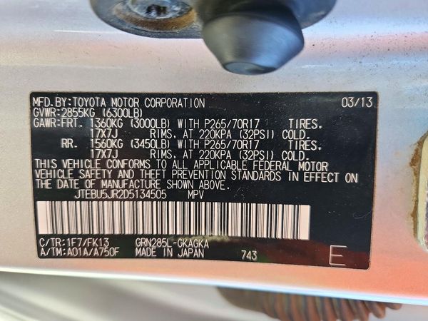 2013 TOYOTA 4RUNNER — VINS