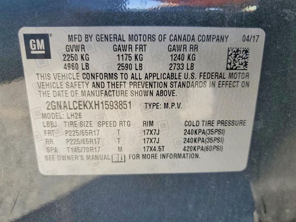 2017 CHEVROLET EQUINOX LT / FL — VINS