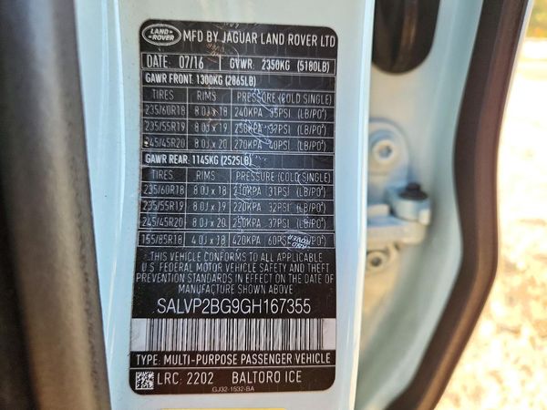 2016 LAND ROVER RANGEROVER SE — VINS