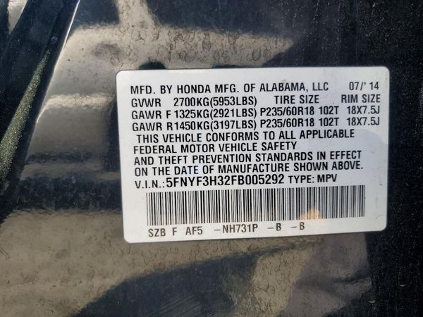 2015 HONDA PILOT SE — VINS