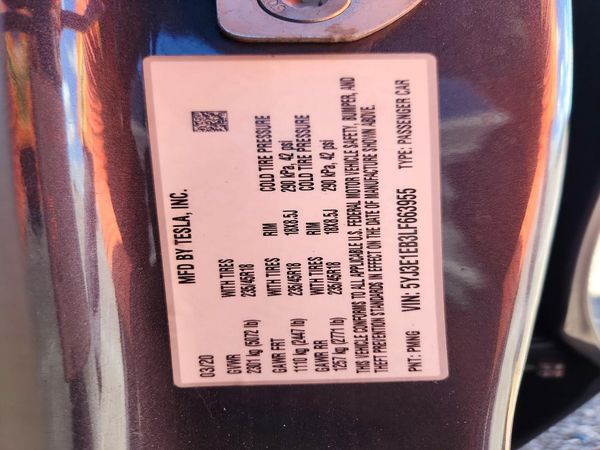 2020 TESLA MODEL 3 — VINS