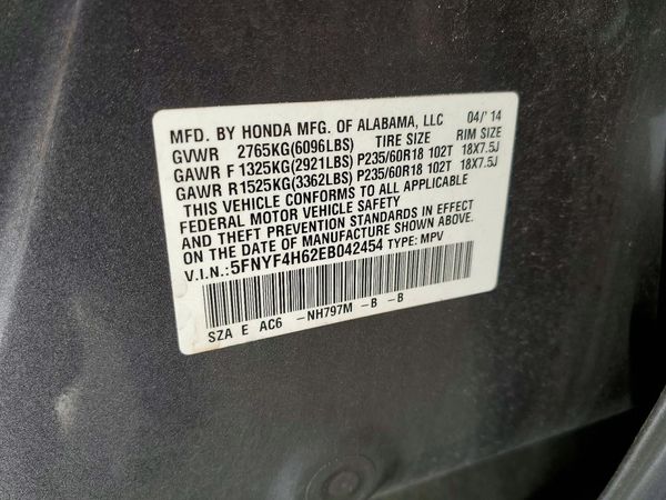 2014 HONDA PILOT EX-L with RES — VINS