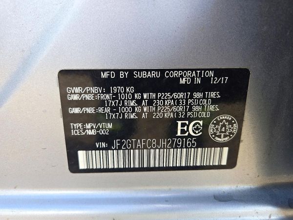 2018 SUBARU CROSSTREK Premium P+ES+BSD — VINS